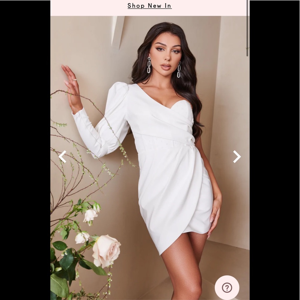 One sleeve overlay mesh corset mini dress in white